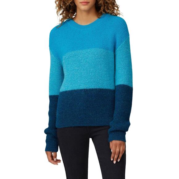 VEDA Blue Ombre Striped 100% Alpaca Wool Long Sleeve Ranch Road Sweater sz M - Picture 9 of 12